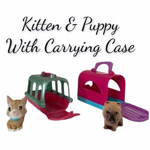 Cat Dog With Carry Case Doll House Miniatures Pet Carriers Luggage Pink Purple